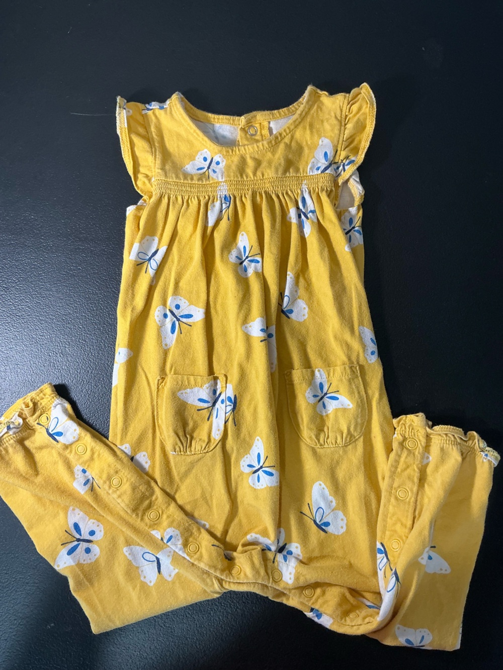 Carter's Yellow Butterfly Print Romper with Blue Accents